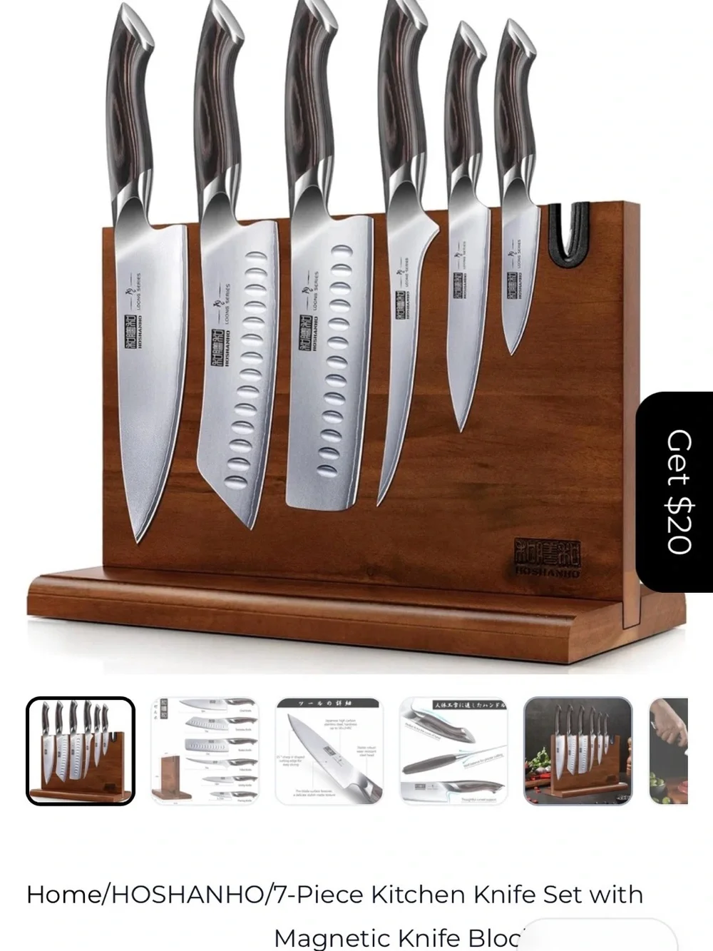 Multipurpose 7-Piece Kitchen Knife Set with Magnetic Knife Block by Hoshanho-NWT